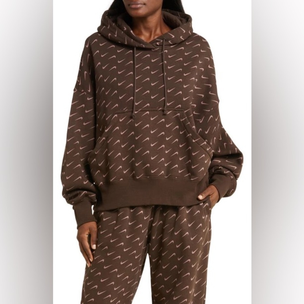 Nike Women’s Size M Sportswear Phoenix All Over Print Oversize Brown Hoodie